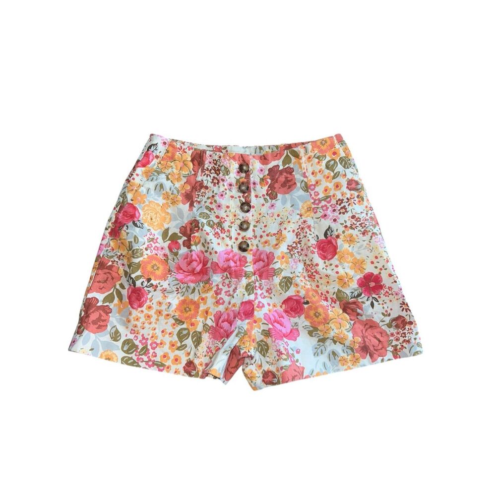Sézane Eden woman’s 4 floral wildflowers  cotton high waisted button up shorts
